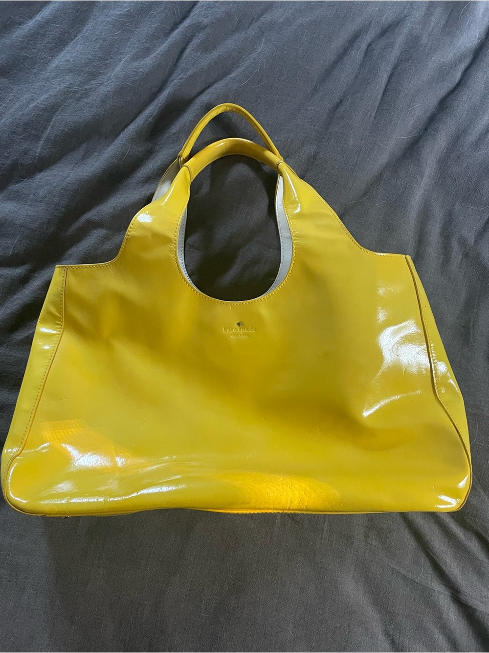 kate spade Harrison Street Yellow Patent Leather Tote with Dual Top Handles